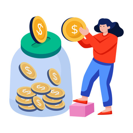 Dollar insider glass bottle, flat design of money jarのイラスト素材