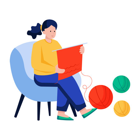 Needle with thread spool, illustration of doing knittingのイラスト素材