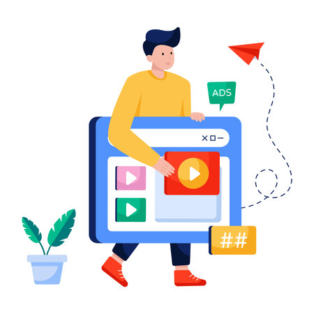 Conceptual flat design illustration of online adのイラスト素材