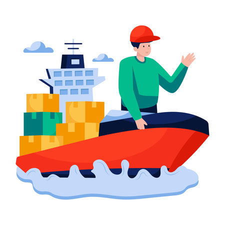 Premium download illustration of cargo boatのイラスト素材