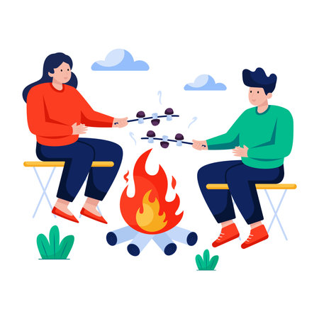 Editable design illustration of camp cookingのイラスト素材