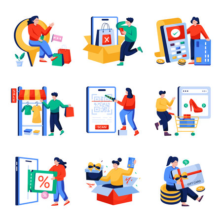 Set of Shopping and Commerce Flat Illustrationsのイラスト素材