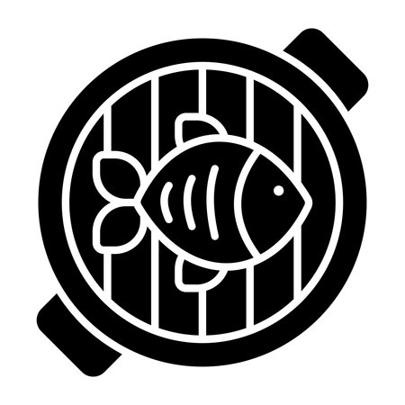 A solid design icon of grilled fishのイラスト素材