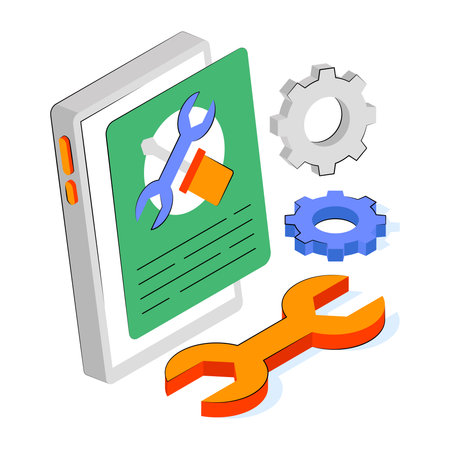 Gear with phone, editable design illustration of mobile repairのイラスト素材