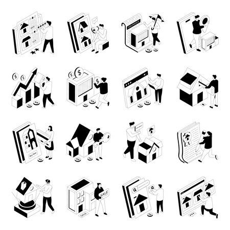Set of Real Estate Glyph Isometric Illustrationsのイラスト素材