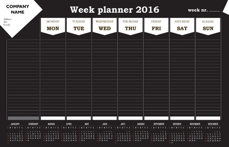 Week planner 2016 calendar for companies  simple designのイラスト素材