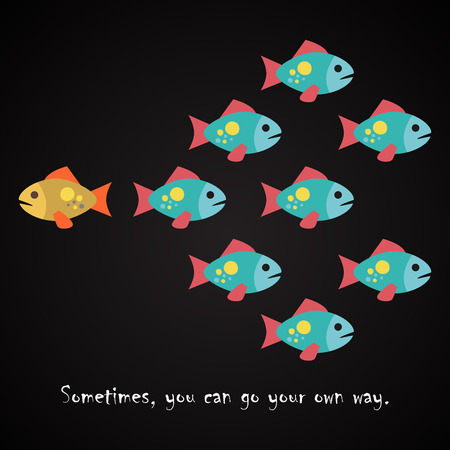 Sometimes, you can go your own way - educational inscription template with fishesのイラスト素材