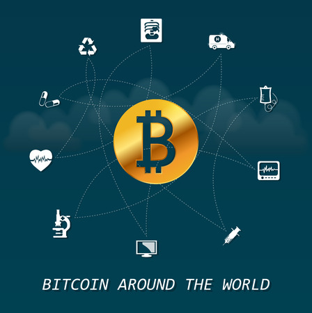 Bitcoin around the world - Virtual Transactions money around the world based on healthcare infographic elementsのイラスト素材