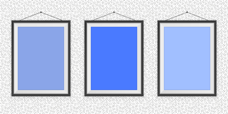 Different types of blue photo frames on the wall - background templateのイラスト素材