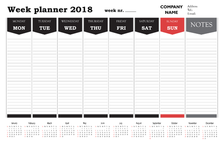 Week planner 2018 calendar, schedule and organizer for business and private useのイラスト素材