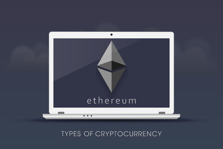 Types of cryptocurrency - the ethereum on a notebook based on a cloud designのイラスト素材