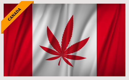 Waving Canada flag with cannabis leaf in center positionのイラスト素材
