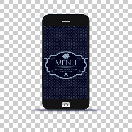 Restaurant menu application on mobile phone pasted on photo paperのイラスト素材