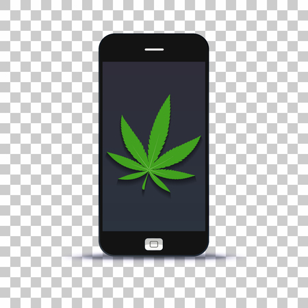 Commercialise cannabis leaf application for mobile phone pasted on photo paperのイラスト素材