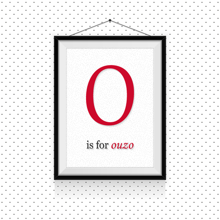 Alcohol expressions ABC in frame hanged on the wall - O letter is for ouzoのイラスト素材