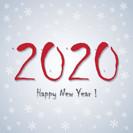 Happy New Year!  2020 - greeting card, banner and background - white snowflakes designのイラスト素材