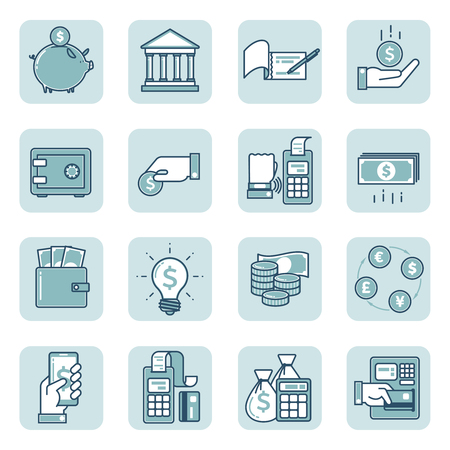 Simple set of vector icons in flat design on financial, banking and business theme. Isolated objects on white background. Vector icons collectionのイラスト素材