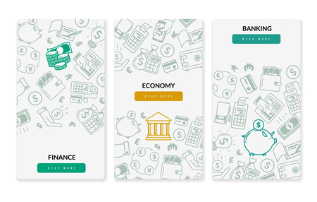 finance banking icons vertical banners. Three vertical banners on white backgroundのイラスト素材