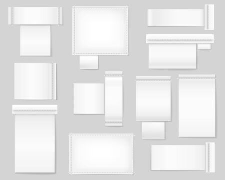 Textile white blank labels set. a set of realistic textile labels on grey background blank templates for placing instruction text logos vector collectionのイラスト素材