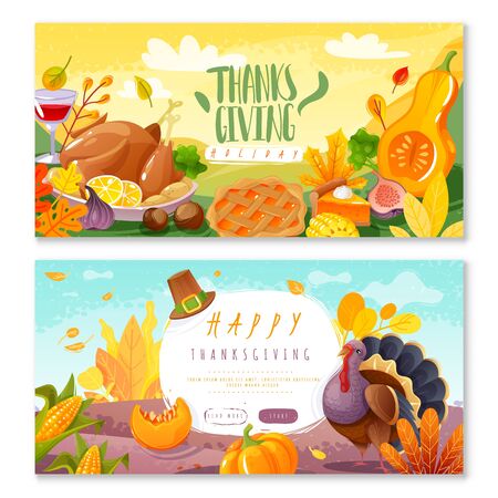 Thanksgiving day horizontal bannersのイラスト素材