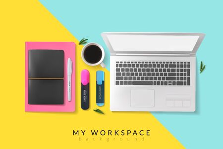 Realistic desktop workplace mockup identity bright backgroundのイラスト素材