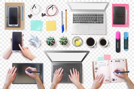 Realistic desktop workplace mockup identity transparent backgroundのイラスト素材