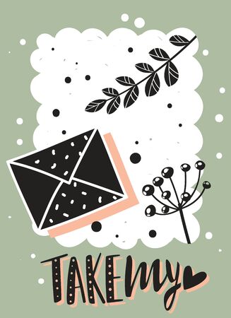 Vertical poster with a minimalistic Doodle picture and phrase message. Vector illustrationのイラスト素材