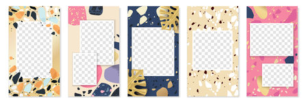 A set of five frames for social media stories with transparent inserts. Vertical templates for photos and movies. Vector illustrationのイラスト素材