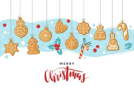 Christmas gingerbread cooking poster. Christmas ginger cookies. Baking holiday gingerbread. Vector illustrationのイラスト素材