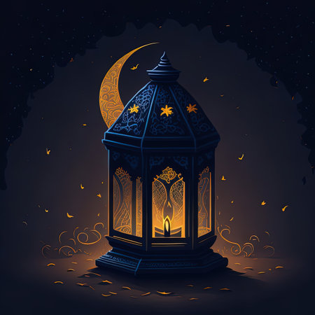 A candle is lit in front of a dark background with moonの写真素材