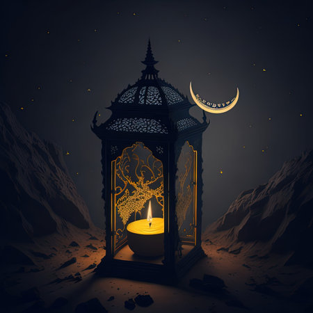 A candle is lit in front of a dark background with moon