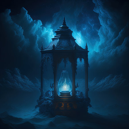 a lantern that is sitting on a table in the darkの写真素材