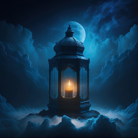 a small lantern that is sitting on a cloudの写真素材