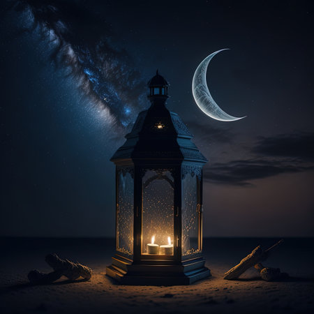 there is a lantern with a candle lit on the beachの素材