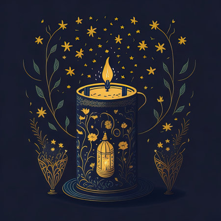 there is a lit candle with a birdcage and flowers on itの素材