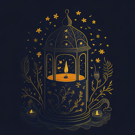 there is a gold lantern with a candle inside of itの素材