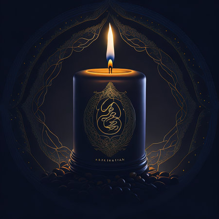 there is a candle that is lit in the dark with a gold designの素材