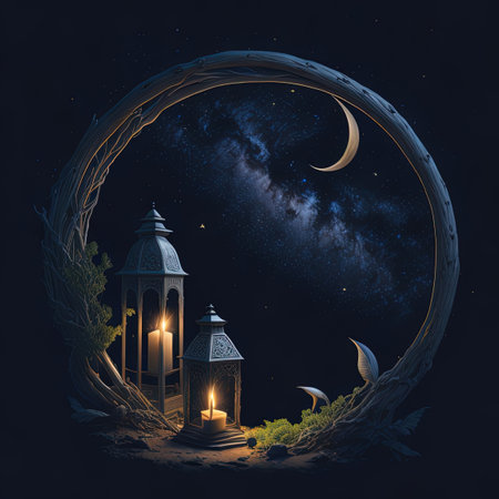 there are two lanterns sitting in a circle with a crescentの素材