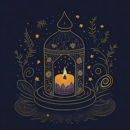 there is a candle that is lit in a glass jarの素材