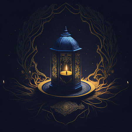 there is a lit candle in a decorative lantern on a plateの素材