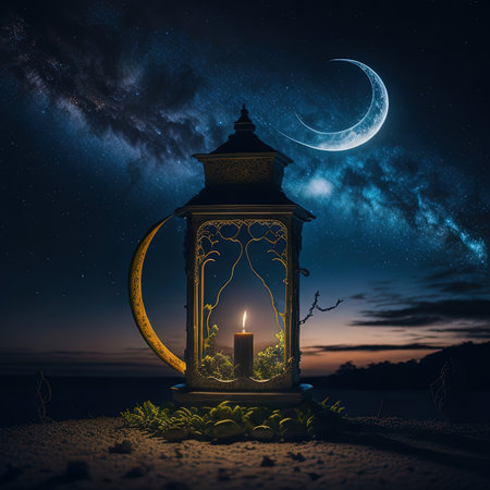 there is a lantern with a candle lit on the beachの素材