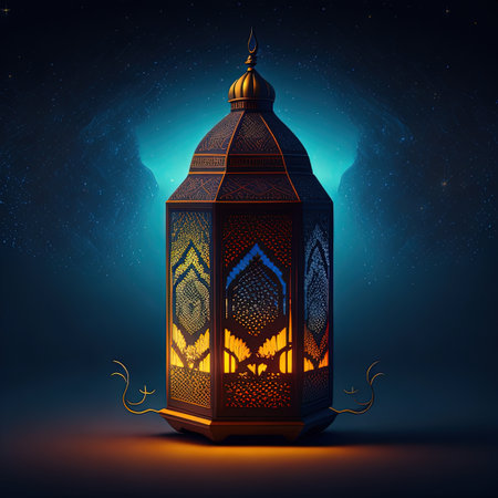 arafed lantern with a glowing flame inside on a dark backgroundの素材