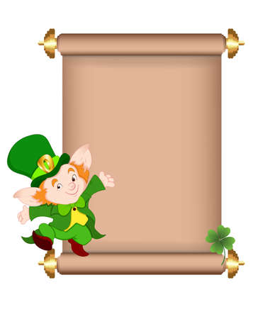 Cute Leprechaun on Scrollのイラスト素材