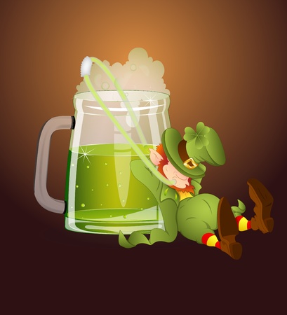 Leprechaun Drinking Beer through Strawのイラスト素材