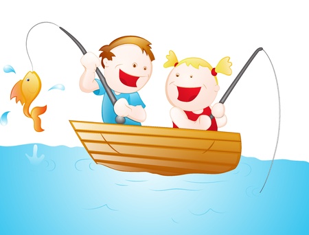 Cartoon Fisher Kidsのイラスト素材
