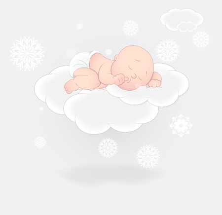 Cute Baby Sleeping on Cloudのイラスト素材