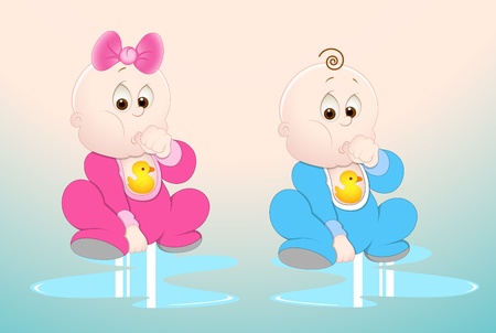 Baby Boy and Girlのイラスト素材