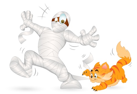 Cat Playing with Mummyのイラスト素材