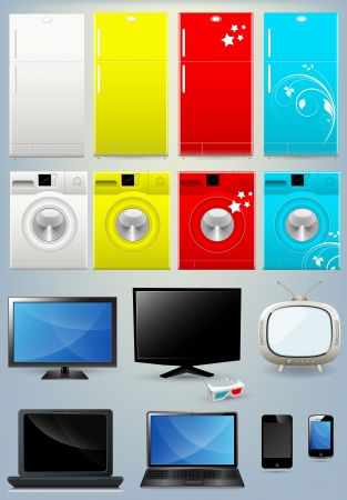 Fridge, Washing Machine, TV, Laptop and Mobile Vectorsのイラスト素材