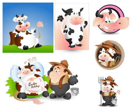 Cow Milk and Milkman Vectorsのイラスト素材